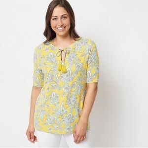 Isaac Mizrahi Live! Printed Ponte Top Tassels &  Yellow Medium Floral Paisley